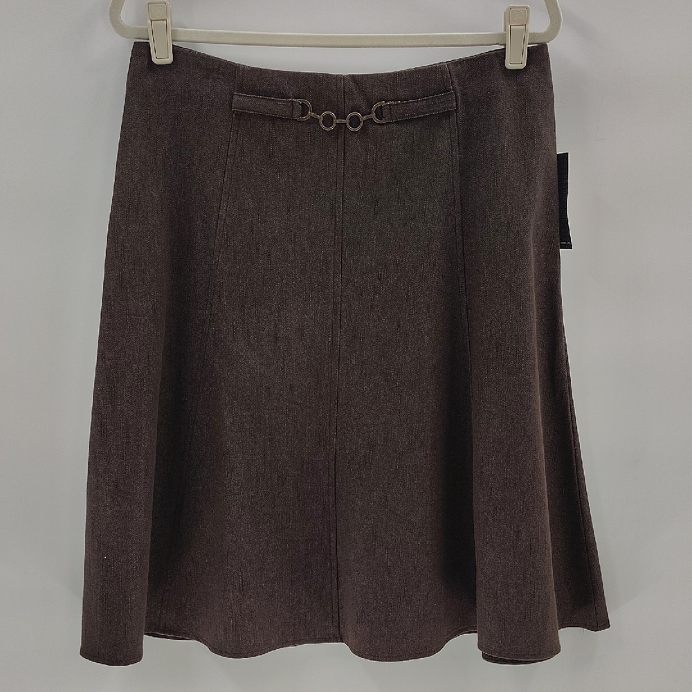 New York Clothing Co Brown 12 A Line Skirt Light Denim Zip Back Flowy Modest